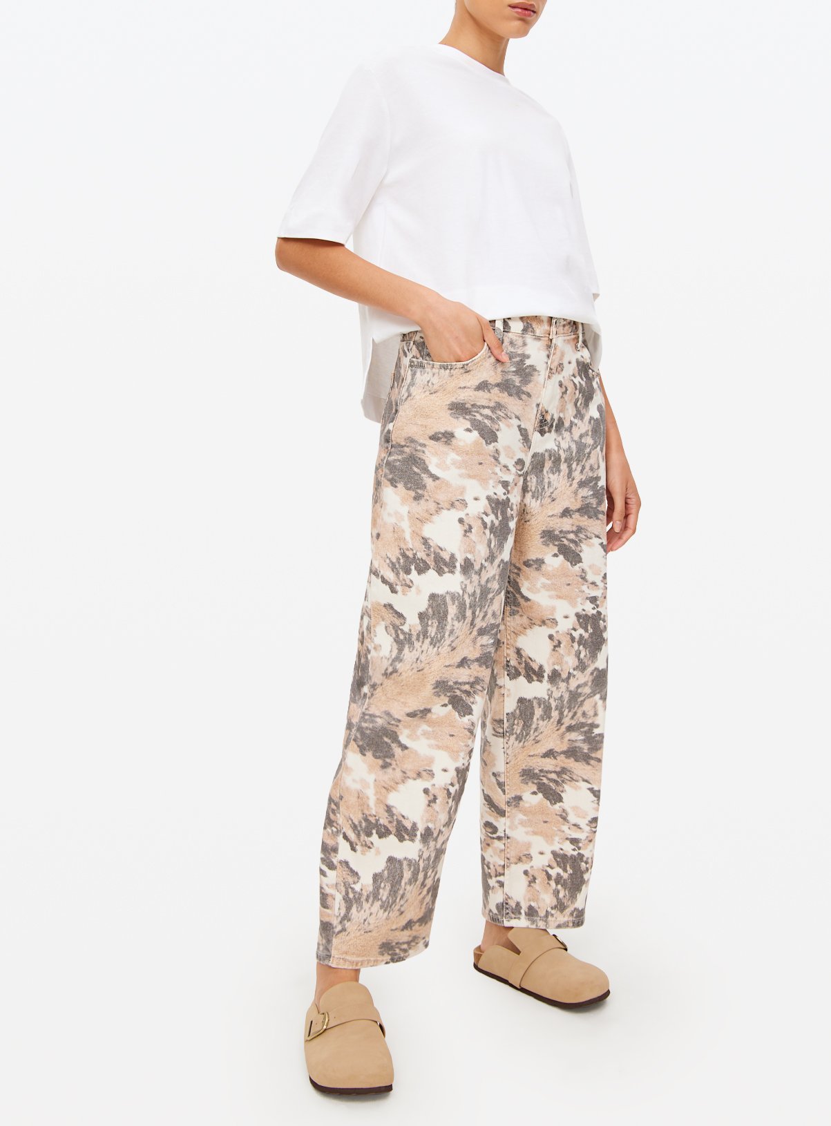 Cow Print Relaxed Barrel Leg Denim Jeans 12L - Image 2 thumbnail
